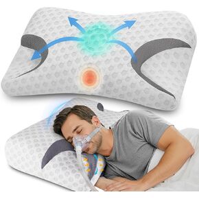 IKSTAR CPAP Pillow for Side Sleepers – Fits All CPAP Mask Types – Adjustable Memory Foam with Contoured Cutouts for Side, Back & Stomach Sleepers – Reduces Air Leaks & Mask Pressure a Better Sleep