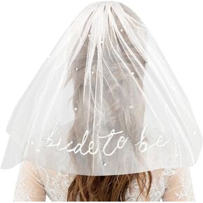 Bachelorette Bride To Be Embroidered Veil | Pearl Bridal Veil, BachParty Accessory, Bride To Be Headband Decorations, White Headpiece Bridal Shower Gift, Engagement Supplies, Wedding, Bridesmaid Favor