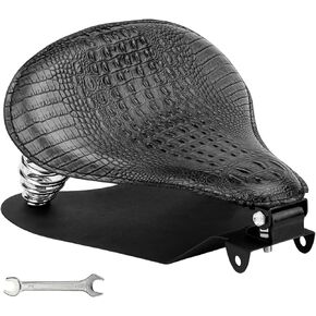 Motorcycle Solo Drive Seat Black Crocodile Leather Bobber Cushion with Mounting Seatbase Spring Bracket Kit Replacement for Harley Davidson Sportster XL 1200 883 48 Chopper Custom