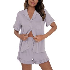 swomog امرأة بيجاما مجموعة قصيرة الأكمام pjs set 2pcs pajamas قصيرة زر أسفل الكشك in Kuwait