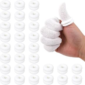 30Pcs Cotton Finger Cots,Finger Bandages,Tubular White Cotton Finger Cots,Reusable Thumb Bandage for Work Kitchen Finger Protection
