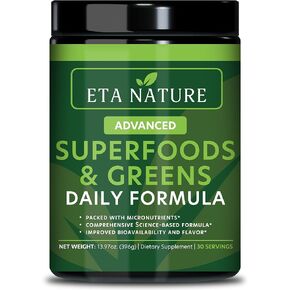 50 Super Greens Powder - Greens Superfood Powder with Fruit and Vegetables - Supergreens Green Powder for Energy ، Higestion ، Vitality and Immunity - 30 حصص نباتية وغير محددة للمواد الكائنات المعدلة وراثيًا