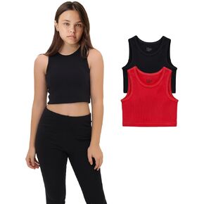 Lilax Girls Crop Top مضلعة أكمامًا أكمامًا 2 حزمة محصوقة