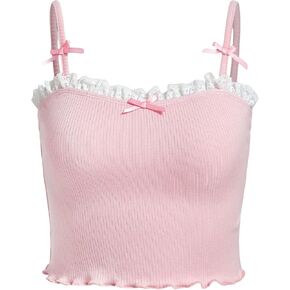 SOLY HUX Girl's Lace Trim Bowknot Cute Camisole Spaghetti Strap Fitted Crop Tops Coquette Aesthetic Clothes