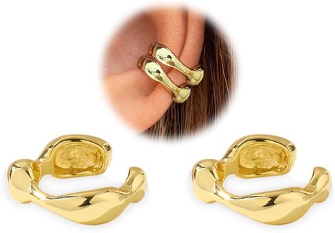 Chunky Sculptural Ear Cuffs Non Piercing for Women - Dainty 14K Gold Plated Cuff Earring Thick Cartilage Earrings Jewelry in Saudi Arabia