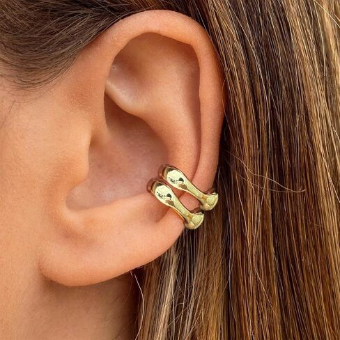 Chunky Sculptural Ear Cuffs Non Piercing for Women - Dainty 14K Gold Plated Cuff Earring Thick Cartilage Earrings Jewelry in Saudi Arabia