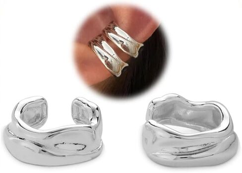 Chunky Sculptural Ear Cuffs Non Piercing for Women - Dainty 14K Gold Plated Cuff Earring Thick Cartilage Earrings Jewelry in Saudi Arabia