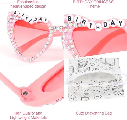Birthday Glasses for Women Happy Birthday Sunglasses Birthday Accessories Pink Heart Sunglasses Party Favors Birthday Gifts for Women in Saudi Arabia