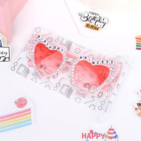Birthday Glasses for Women Happy Birthday Sunglasses Birthday Accessories Pink Heart Sunglasses Party Favors Birthday Gifts for Women in Saudi Arabia