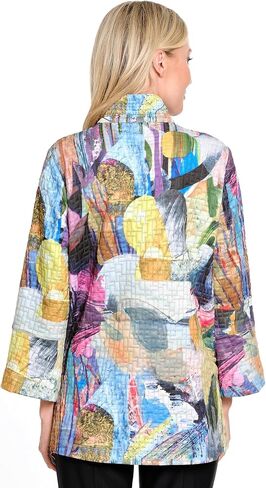 Ali Miles Women's Woven Quilted Button Front Jacket Wire Collar Cuff Sleeves in Saudi Arabia