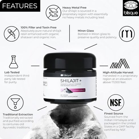 Blisque - مرير للغاية | طعم غير سارة ملحق راتنج شيلاجيت | لصحة المرأة | مع شاتافاري العضوية والحديد | 60 غرام | مريرة جدا | طعم غير سار in Kuwait