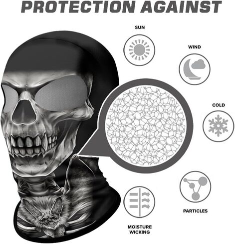 Shopiness للجنسين ثنائي الفتحة 3D Balaclava البالغين الوجه على طراز Skull للدراجات النارية لركوب الدراجات الرياضية الأنشطة في الهواء الطلق جمجمة الجمجمة in Kuwait