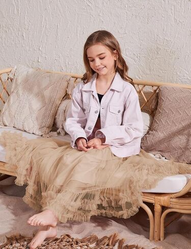 Flygo Girls Tulle Skirt A-Line Long Ruffle Tiered Mesh Tutu Skirt Maxi High Elastic Waist Pleated Layered Skirts in Saudi Arabia