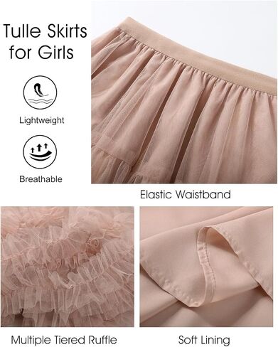 Flygo Girls Tulle Skirt A-Line Long Ruffle Tiered Mesh Tutu Skirt Maxi High Elastic Waist Pleated Layered Skirts in Saudi Arabia
