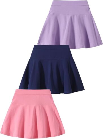 2 Pack Girls Skirts Elastic Flared Plain Tennis Skater Skirts with Built-in Shorts Kids Active Flowy Skorts in Kuwait