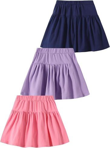 2 Pack Girls Skirts Elastic Flared Plain Tennis Skater Skirts with Built-in Shorts Kids Active Flowy Skorts in Kuwait