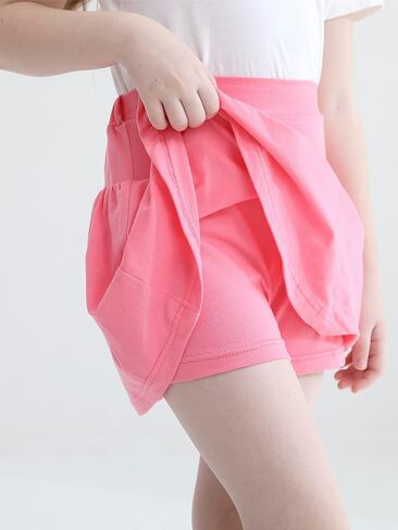 2 Pack Girls Skirts Elastic Flared Plain Tennis Skater Skirts with Built-in Shorts Kids Active Flowy Skorts in Kuwait