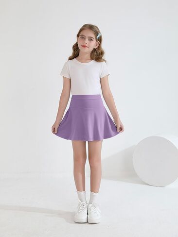 2 Pack Girls Skirts Elastic Flared Plain Tennis Skater Skirts with Built-in Shorts Kids Active Flowy Skorts in Kuwait