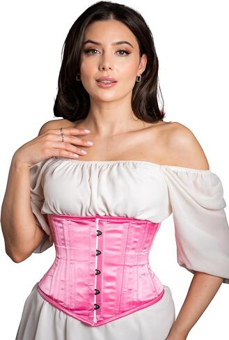 Baby Pink Corset Underbust Waist Trainer Double Steel Boned Women's Satin Heavy Duty Satin Corset Baby Pink Corset in Saudi Arabia
