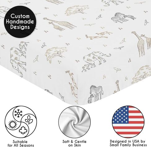 Sweet Jojo Designs Boho Aztec Geometric Boy or Girl Fitted Crib Sheet Baby or Toddler Bed Nursery - Gender Neutral Beige Taupe Tan and White Bohemian Southwest Tribal for Llama Collection in Kuwait