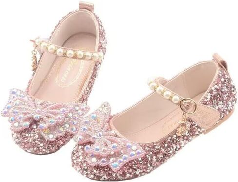 Girls Sparkle Princess Dress Shoes Bow Wedding Party Flower Bridesmaids Mary Jane Ballet Flats for Kid Toddler in Saudi Arabia