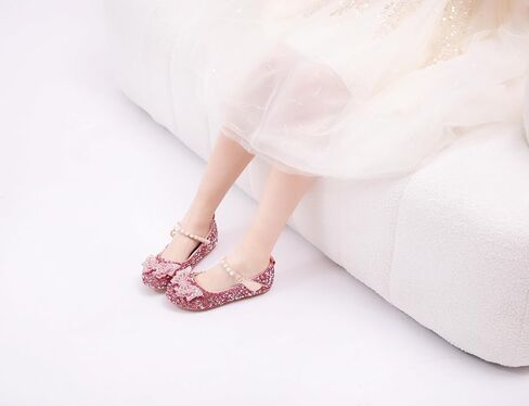 Girls Sparkle Princess Dress Shoes Bow Wedding Party Flower Bridesmaids Mary Jane Ballet Flats for Kid Toddler in Saudi Arabia