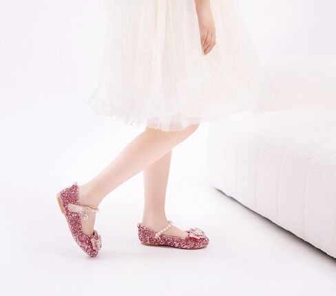 Girls Sparkle Princess Dress Shoes Bow Wedding Party Flower Bridesmaids Mary Jane Ballet Flats for Kid Toddler in Saudi Arabia