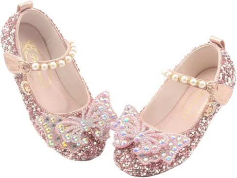 Girls Sparkle Princess Dress Shoes Bow Wedding Party Flower Bridesmaids Mary Jane Ballet Flats for Kid Toddler in Saudi Arabia