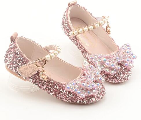 Girls Sparkle Princess Dress Shoes Bow Wedding Party Flower Bridesmaids Mary Jane Ballet Flats for Kid Toddler in Saudi Arabia