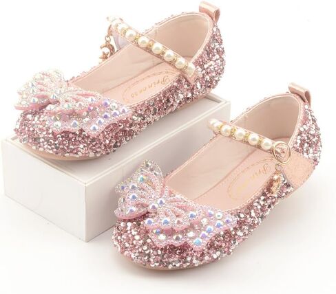 Girls Sparkle Princess Dress Shoes Bow Wedding Party Flower Bridesmaids Mary Jane Ballet Flats for Kid Toddler in Saudi Arabia