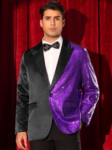 Lars Amadeus Sequin Blazers for Men Color Block Peak Lapel Tuxedo Supergly Suction Suction in Saudi Arabia