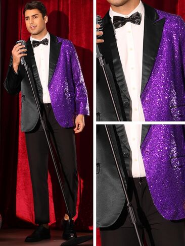 Lars Amadeus Sequin Blazers for Men Color Block Peak Lapel Tuxedo Supergly Suction Suction in Saudi Arabia