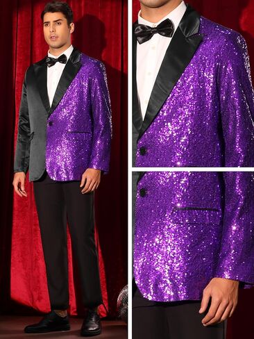 Lars Amadeus Sequin Blazers for Men Color Block Peak Lapel Tuxedo Supergly Suction Suction in Saudi Arabia
