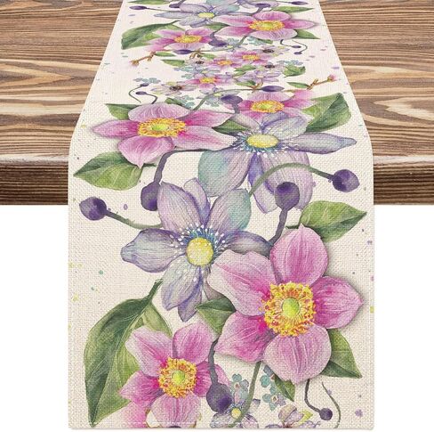 AnyDesign Wildflower Table Runner Spring Watercolor Floral Kitchen Dining Table Decor Flower Butterfly Table Cover for Wedding Indoor Outdoor, 13 x 72 Inch, AD4179 in Saudi Arabia