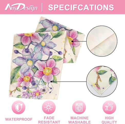 AnyDesign Wildflower Table Runner Spring Watercolor Floral Kitchen Dining Table Decor Flower Butterfly Table Cover for Wedding Indoor Outdoor, 13 x 72 Inch, AD4179 in Saudi Arabia