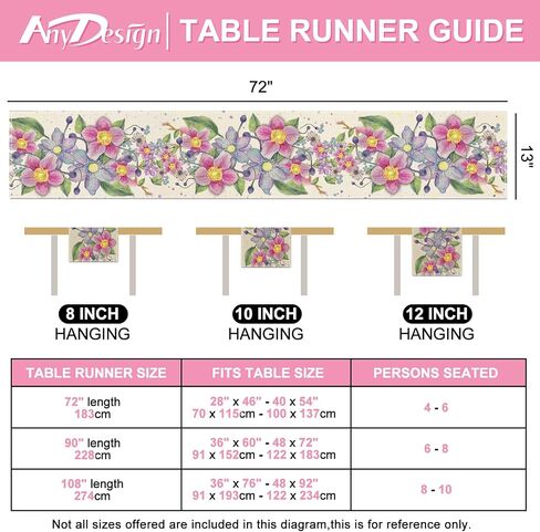 AnyDesign Wildflower Table Runner Spring Watercolor Floral Kitchen Dining Table Decor Flower Butterfly Table Cover for Wedding Indoor Outdoor, 13 x 72 Inch, AD4179 in Saudi Arabia