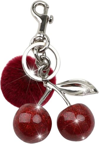 سلسلة مفاتيح الكرز للنساء راتنجات الفضة كرز سحر لحقيبة حقيبة اليد لطيف accessories سلسلة مفاتيح السلسلة in Saudi Arabia