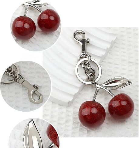 سلسلة مفاتيح الكرز للنساء راتنجات الفضة كرز سحر لحقيبة حقيبة اليد لطيف accessories سلسلة مفاتيح السلسلة in Saudi Arabia