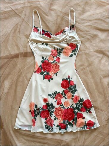 فستان MakeMeChic نسائي قصير بطبعات زهور وحزام سباغيتي واسع صيفي قصير in Kuwait