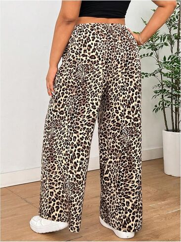 Milumia Girl's Leopard Print مرنة مرنة الخصر السراويل الساق واسعة الساق الساق السببية الفضفاضة in Saudi Arabia