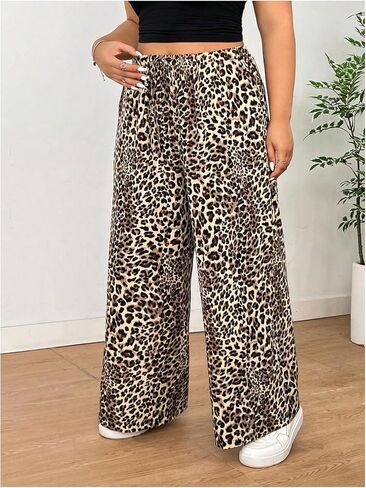 Milumia Girl's Leopard Print مرنة مرنة الخصر السراويل الساق واسعة الساق الساق السببية الفضفاضة in Saudi Arabia