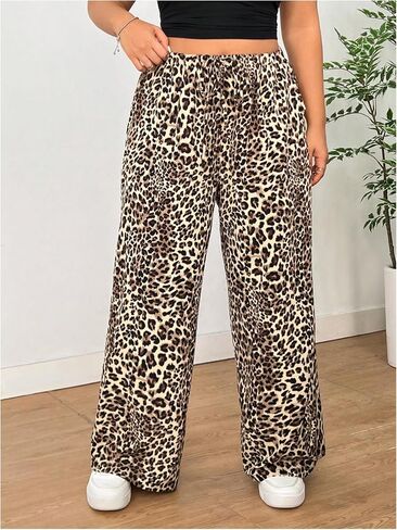 Milumia Girl's Leopard Print مرنة مرنة الخصر السراويل الساق واسعة الساق الساق السببية الفضفاضة in Saudi Arabia