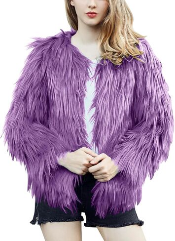 Flygo Faux Fur Coat Women Faux Fur Fur Jacket Fluffy Open Front Cardigan Shaggy Shaggy Coat Fall Winter Jacket in Saudi Arabia