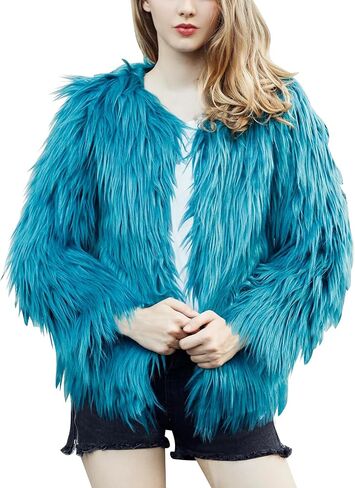 Flygo Faux Fur Coat Women Faux Fur Jacket Fluffy Open Front Cardigan Shaggy Short Coat Fall Winter Jacket in Saudi Arabia