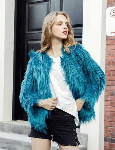 Flygo Faux Fur Coat Women Faux Fur Jacket Fluffy Open Front Cardigan Shaggy Short Coat Fall Winter Jacket in Saudi Arabia