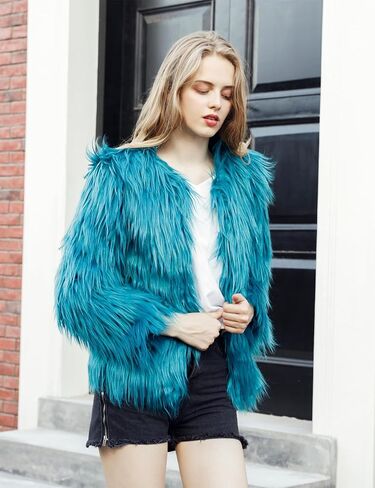 Flygo Faux Fur Coat Women Faux Fur Jacket Fluffy Open Front Cardigan Shaggy Short Coat Fall Winter Jacket in Saudi Arabia