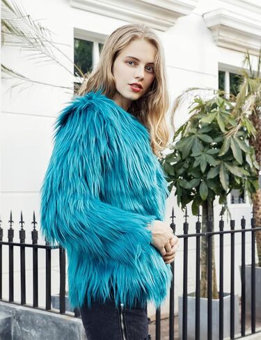 Flygo Faux Fur Coat Women Faux Fur Jacket Fluffy Open Front Cardigan Shaggy Short Coat Fall Winter Jacket in Saudi Arabia