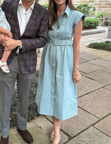 Haellun Women's Elegant Dress Classy Turn Down Collar Shirt Dress with Belt Short Wing Sleeve Trench Coat in Kuwait