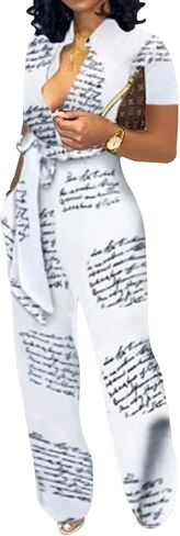 Xinlees Women‘s Elegant Jumpsuits Casual Short Sleeve Fashion Print Long Pants Rompers Straight Club Outfits in Kuwait