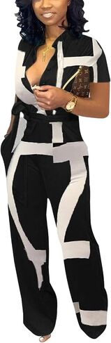 Xinlees Women‘s Elegant Jumpsuits Casual Short Sleeve Fashion Print Long Pants Rompers Straight Club Outfits in Kuwait
